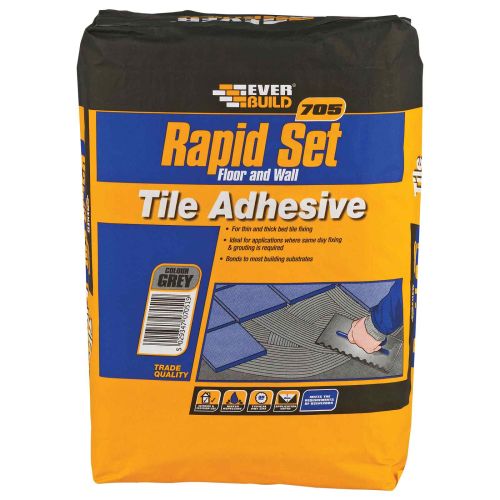 Everbuild 705 Floor and Wall Tile Adhesive Rapid Setting Grey 10 kg RAPID10