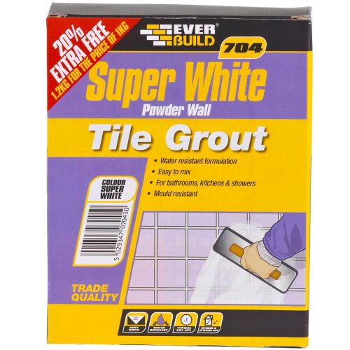 Everbuild 704 Super White Powder Wall Tile Grout 1 kg 486469